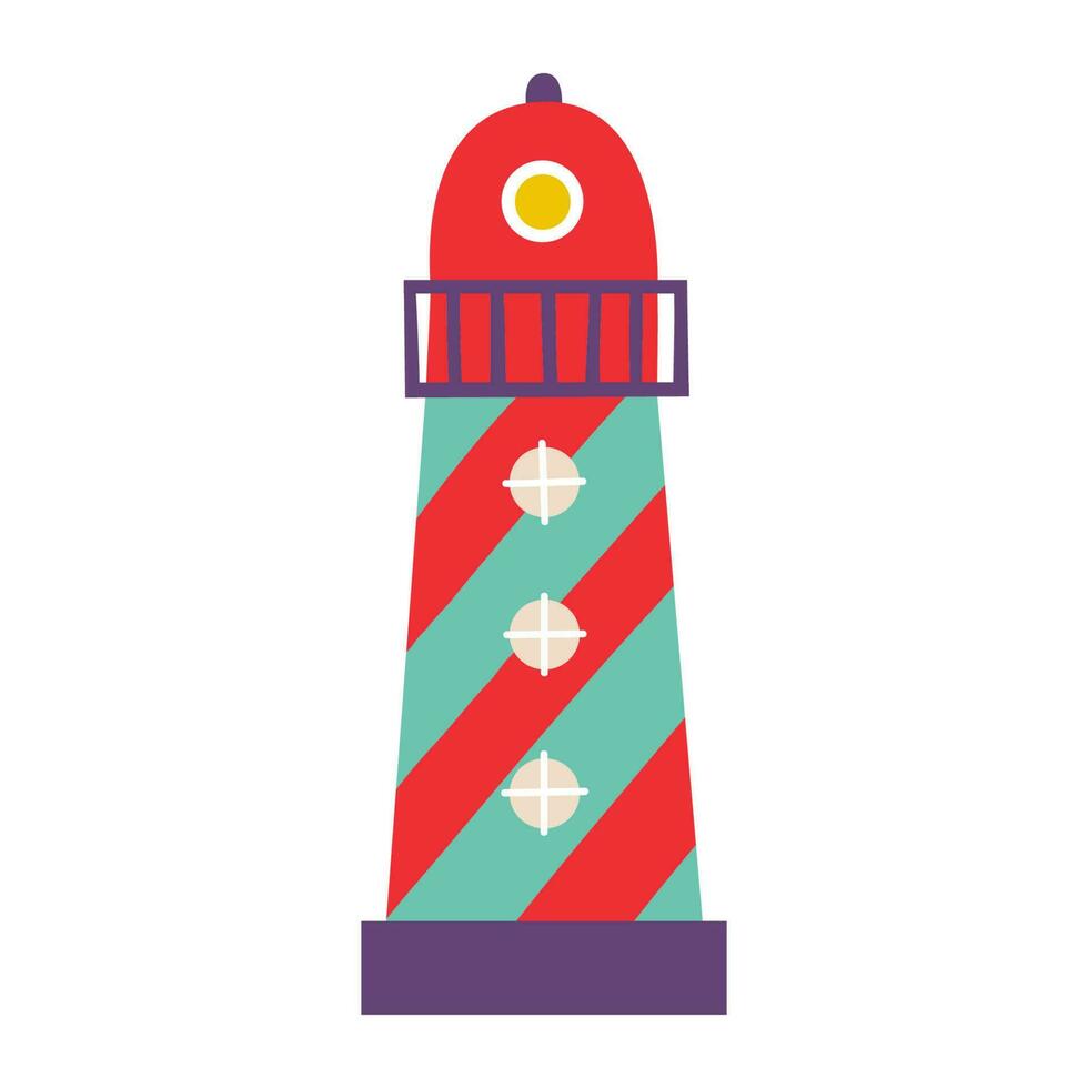 Leuchtturm, Vektor Illustration im süß eben Design.