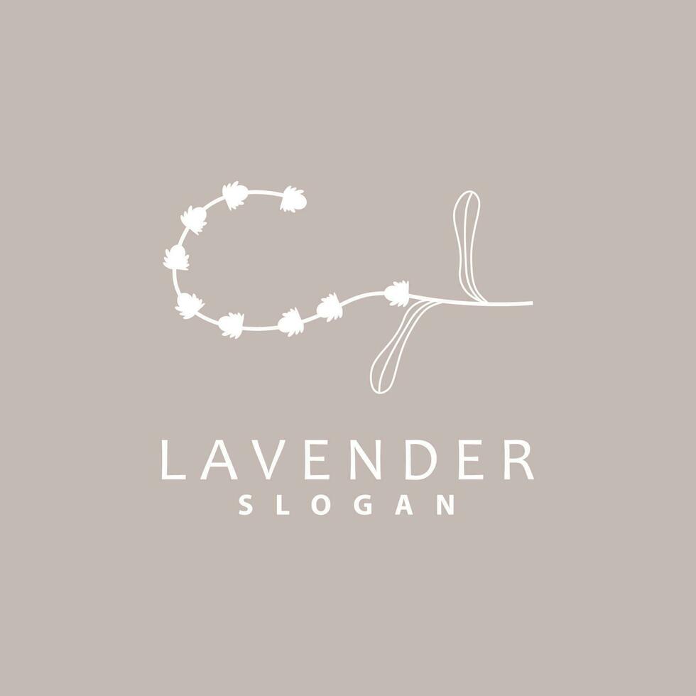 lavendel- logotyp, enkel elegant lila blomma växt vektor, hälsning kort design, baner, blomma prydnad, lavendel- hand dragen bröllop, ikon symbol illustration vektor