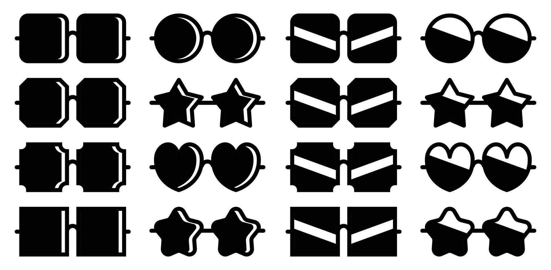 schwarz Farbe eben Design Brille Symbol Satz, Vektor zum Vaters Tag Ornament, Taste, Anwendung, Netz.