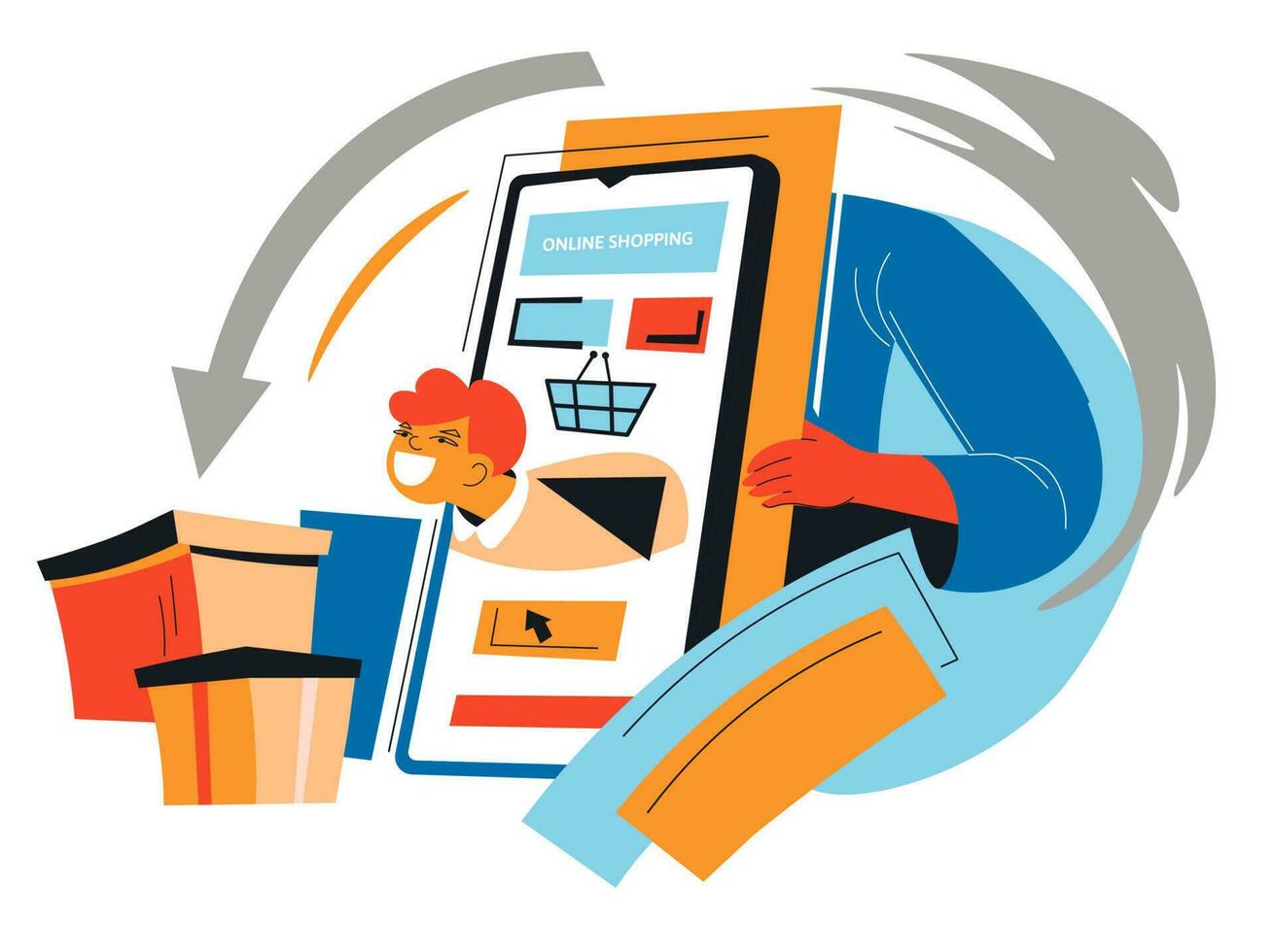 Einkaufen online, Bestellung Produkte, erhalten Lieferung vektor