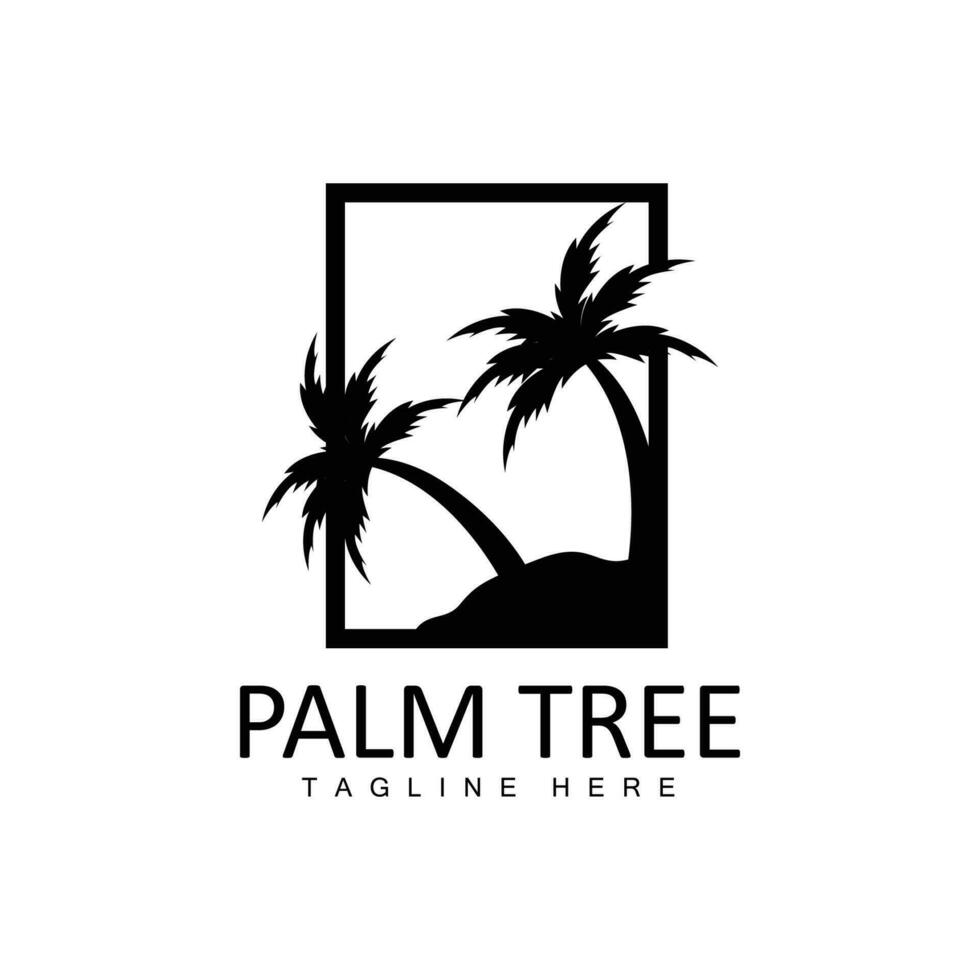 Kokosnuss Baum Logo, Palme Baum Sonnenuntergang Strand Vektor, elegant minimalistisch einfach Design, Symbol Vorlage Symbol vektor