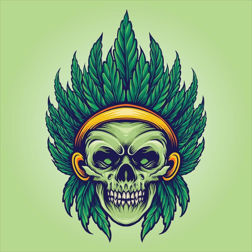 Schädel indische Cannabisblatt Maskottchen Illustrationen vektor