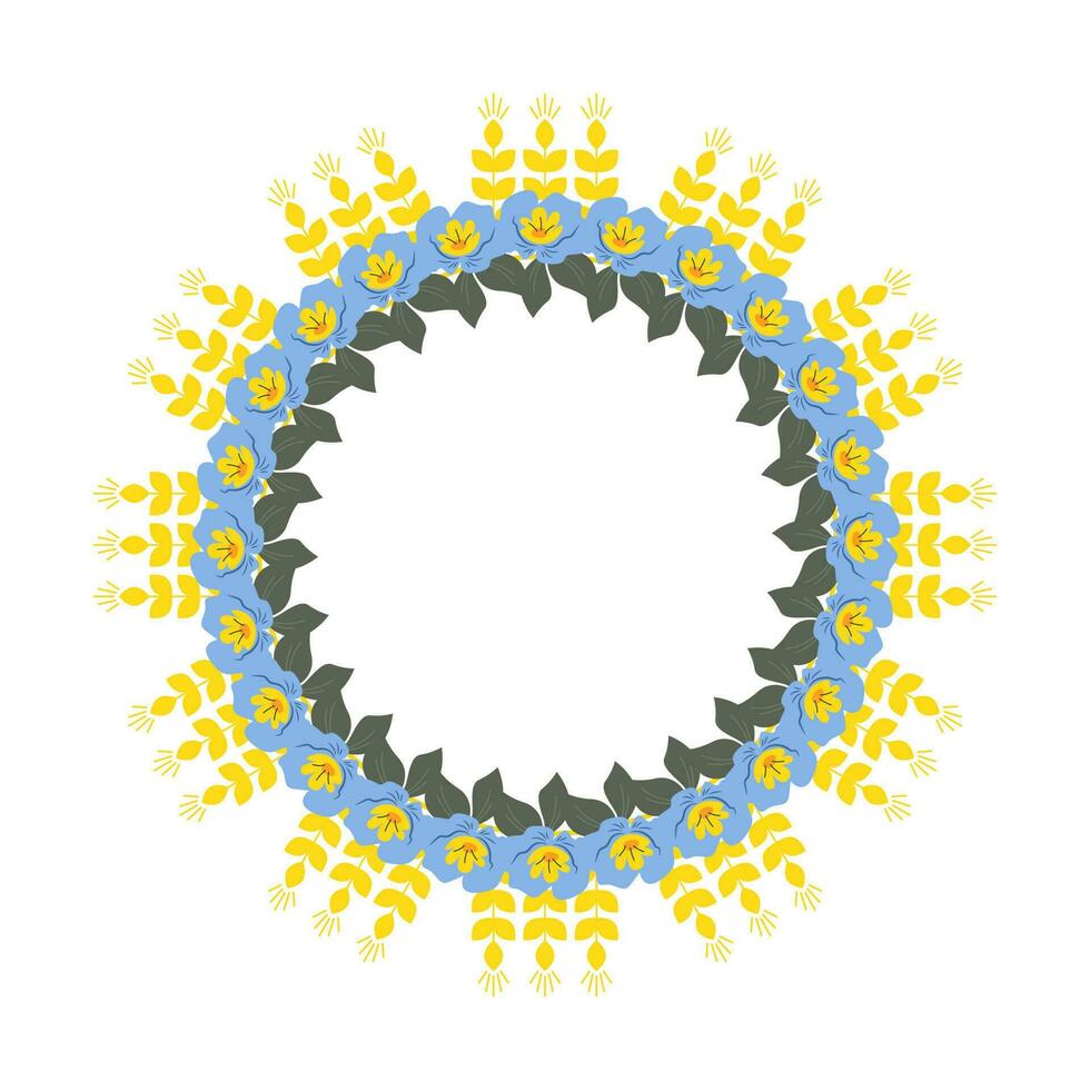 Kranz Rahmen gemacht von Spitze und Blumen im Gelb und Blau. Vektor Illustration von ein Isolation. ukrainisch National Farben