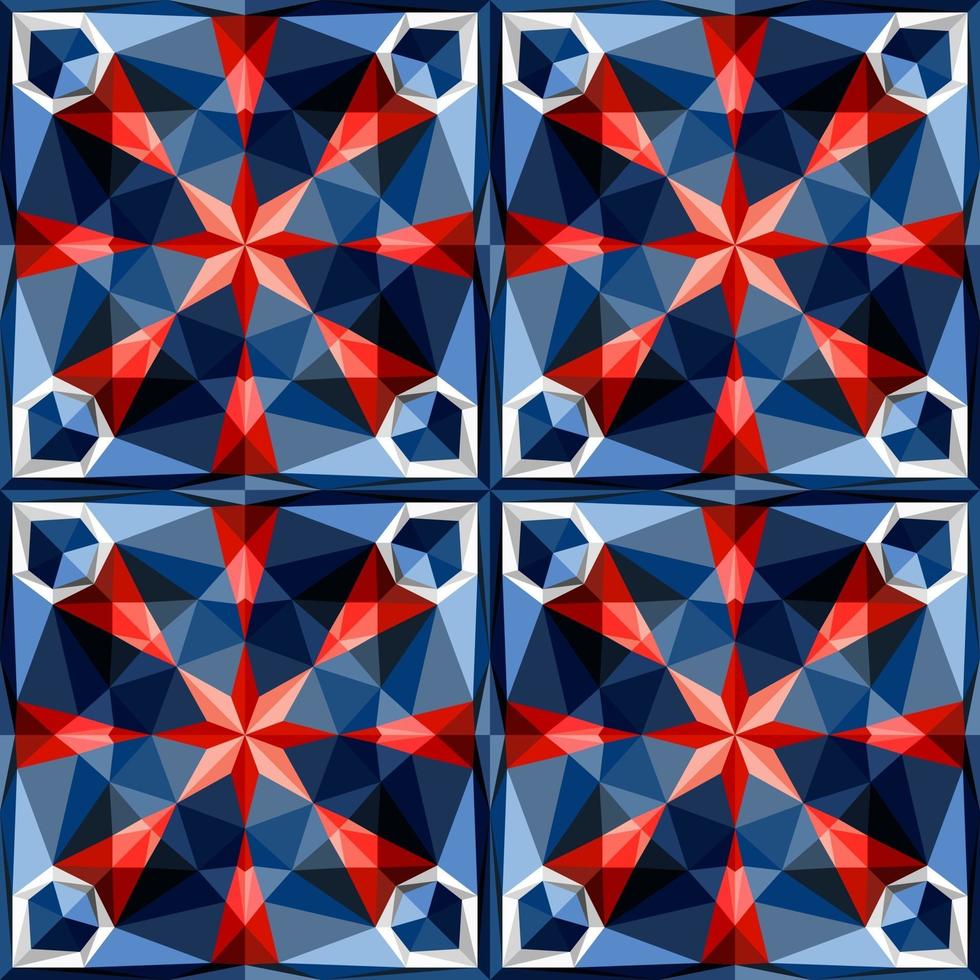 Dies ist ein polygonales blaues und rotes Kristallkaleidoskopmuster in Form eines Edelsteins vektor