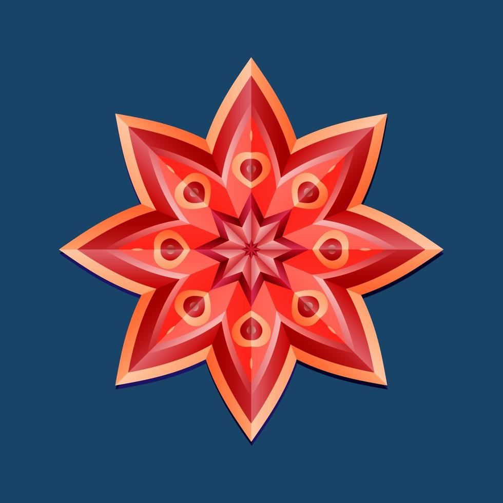 Dies ist ein rotes geometrisches polygonales Mandala in Form eines Sterns mit einem orientalischen Blumenmuster vektor