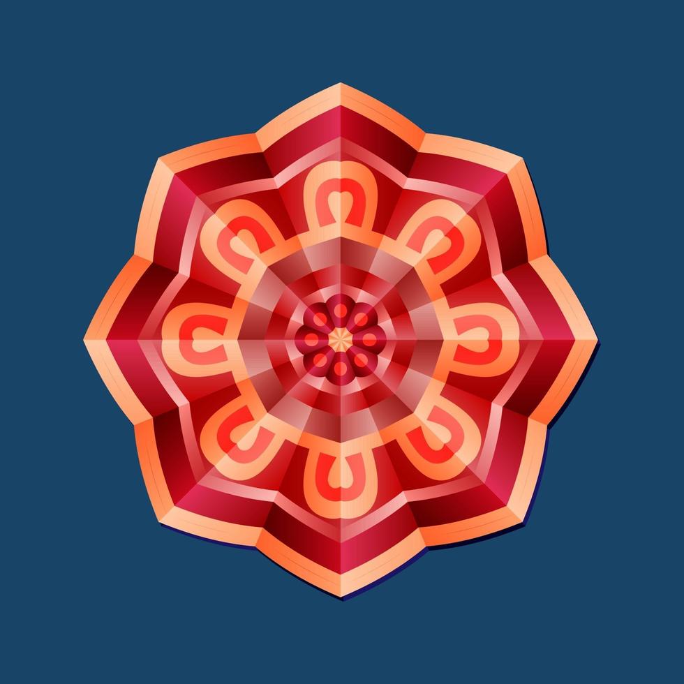 detta är en röd geometrisk polygonal mandala med blommönster vektor