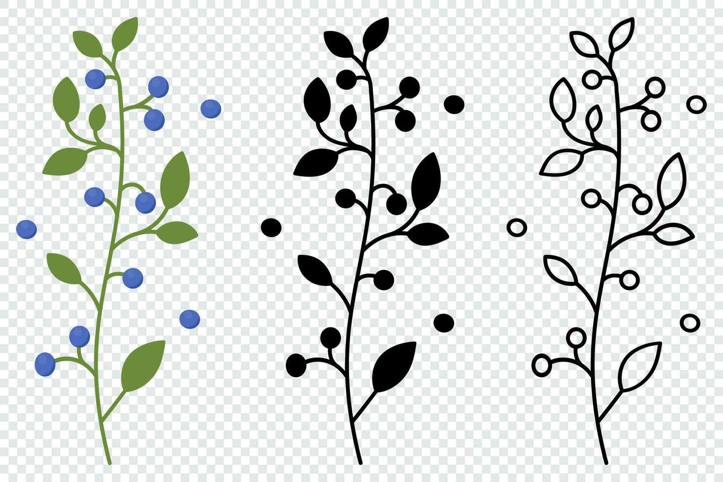 lövverk bär gren blommig ikoner. bär ikoner i annorlunda stil. bär ikoner uppsättning. blommig natur botanisk element. vektor illustration