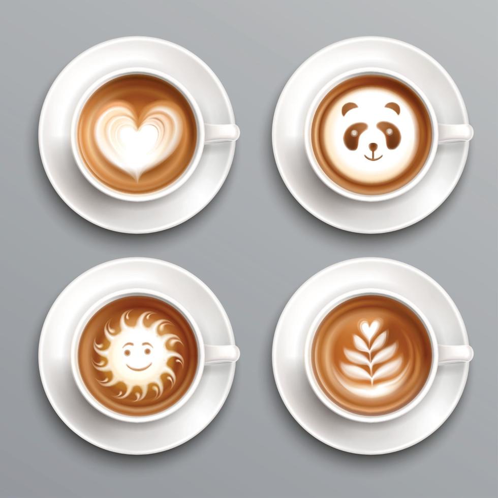 Latte Kaffee Kunst Set Vektor-Illustration vektor