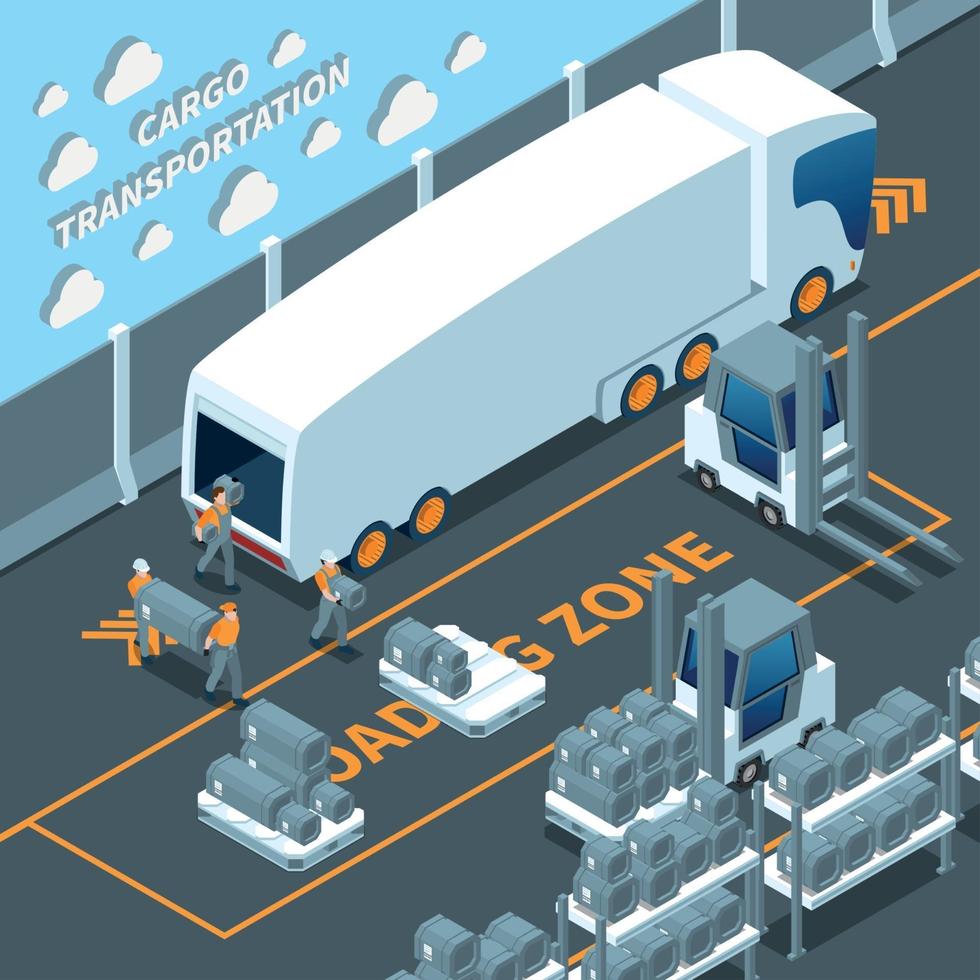 modern elektrisk lastbil isometrisk sammansättning vektorillustration vektor