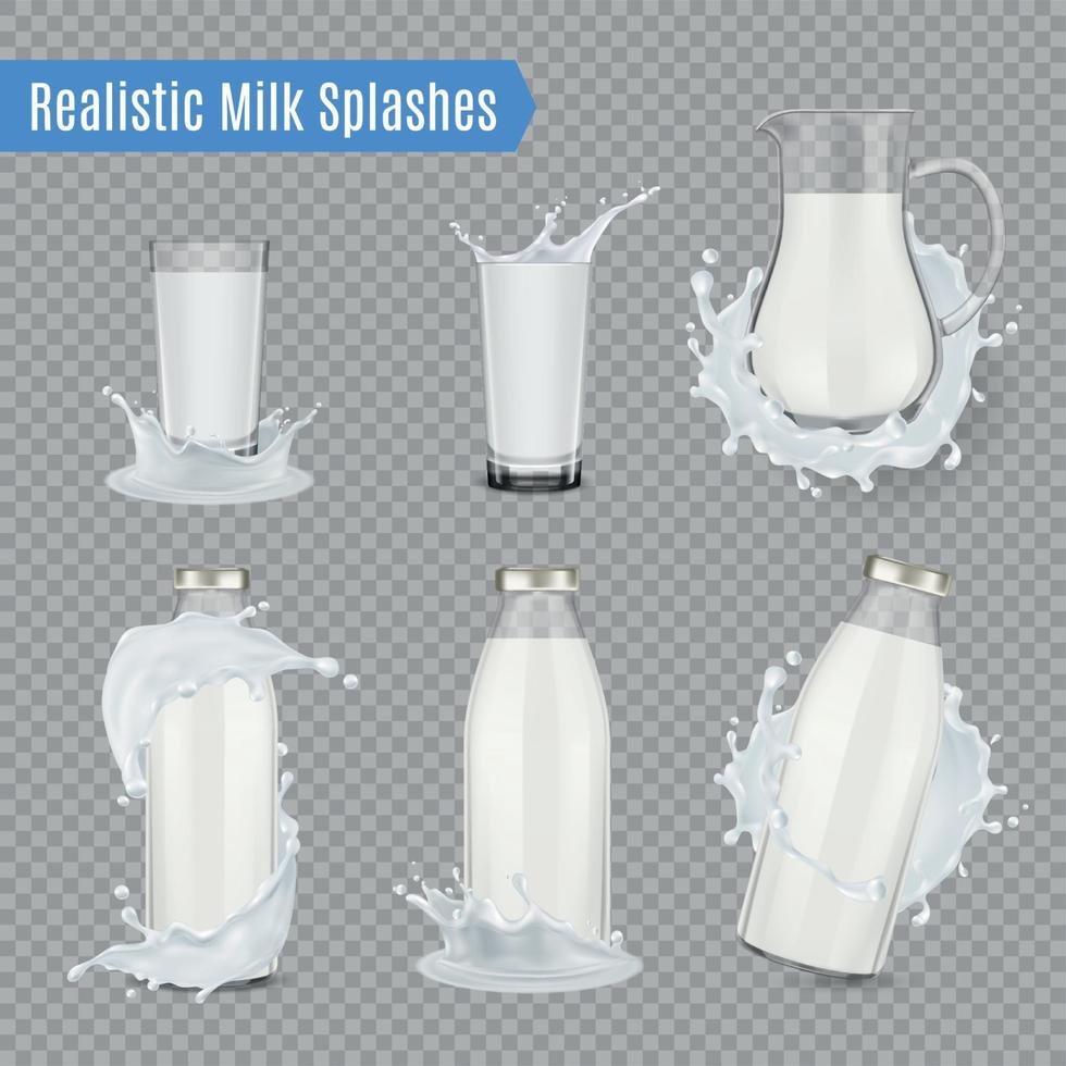 Milch spritzt realistische Satzvektorillustration vektor