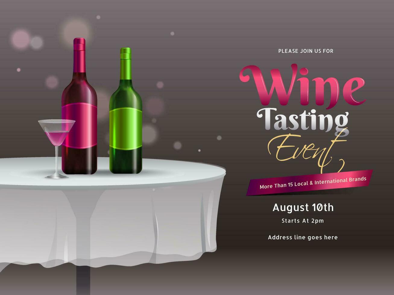 Illustration von Wein Flaschen mit trinken Glas auf Restaurant Tabelle zum Wein Verkostung Veranstaltung oder Party Feier Banner oder Poster Design mit Einzelheiten. vektor