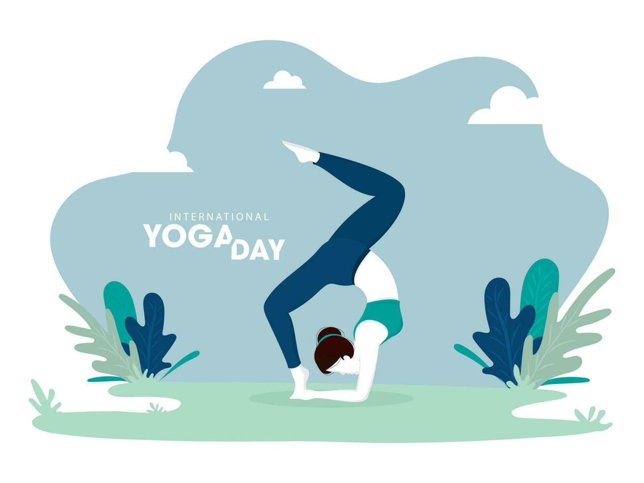 Illustration von Frau im Yoga Pose auf abstrakt Grün Hintergrund zum International Yoga Tag. vektor