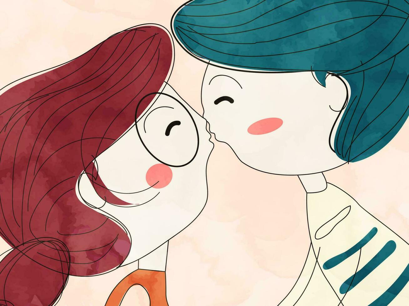 tecknad serie barn par kissing på rosa bakgrund. vektor