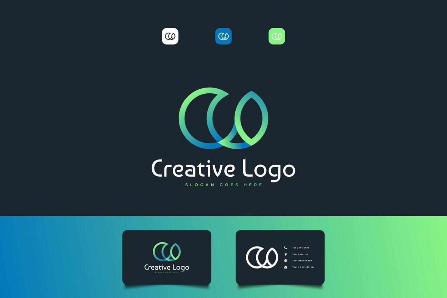 abstrakt initial bokstav c och o-logotyp med länkat koncept i blå och grön lutning vektor