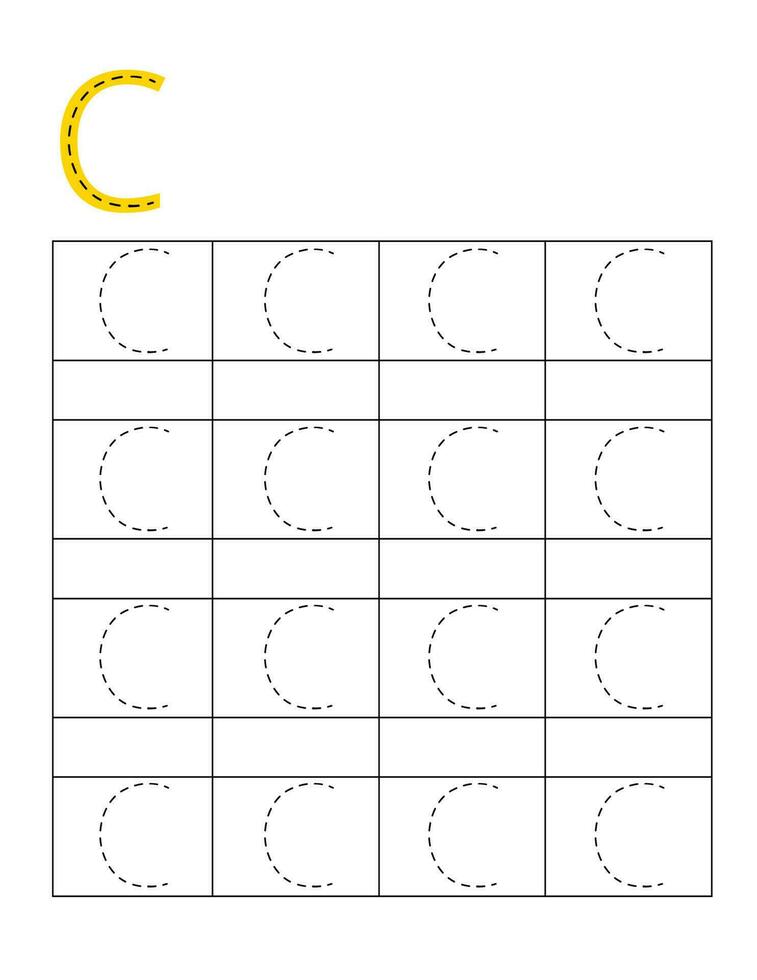 Brief Handschrift trainieren zum kinder.gepunktet Alphabet Rückverfolgung c vektor