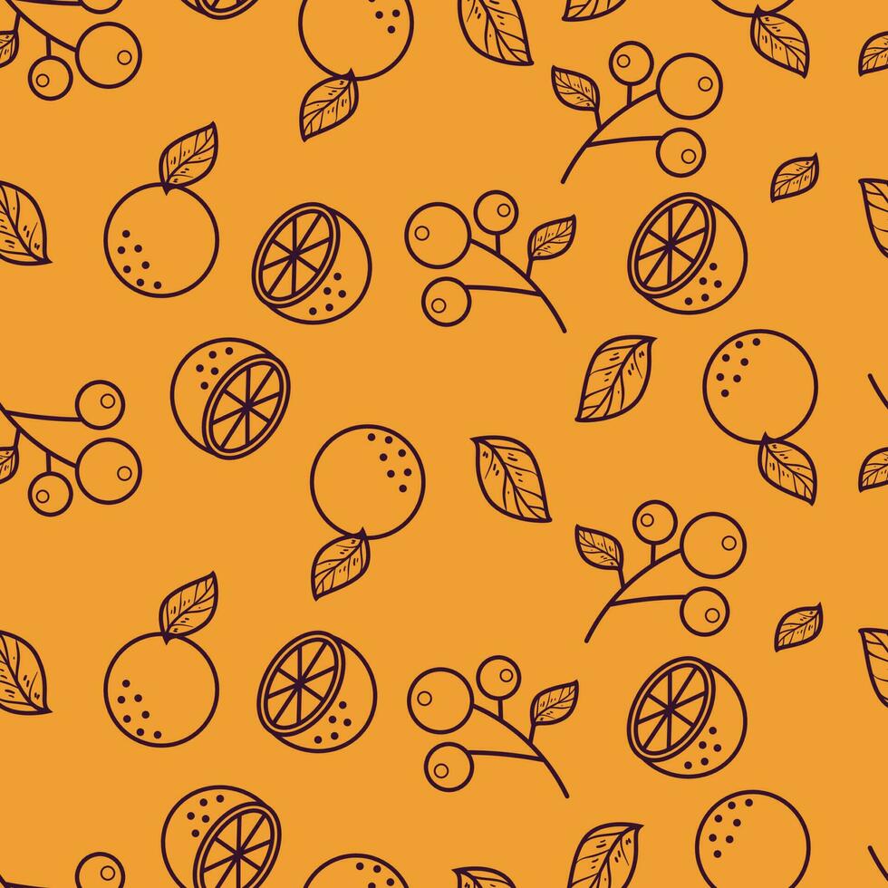 hand dragen linje konst frukt sömlös mönster citroner, skiva av citroner, och bär vektor