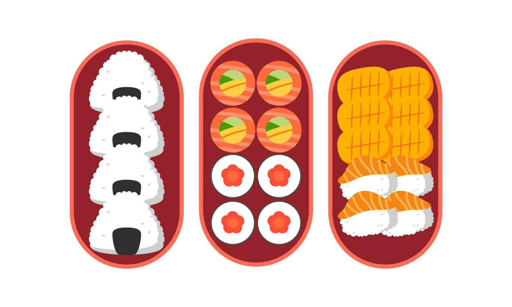 Bento Box Logo. japanisch Mittagessen Kasten. verschiedene traditionell asiatisch Essen Karikatur Stil vektor