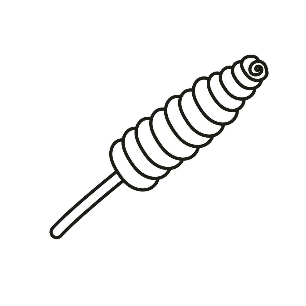 Süßigkeiten Süßigkeiten, verdrehte Lutscher isoliert Gekritzel. Gliederung Vektor Illustration. Symbol Süss Konzept.