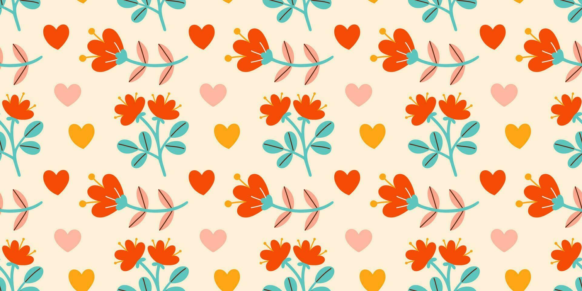 süß Valentinsgrüße Tag nahtlos Muster. Blumen, Herzen. Vektor Abbildungen zum Valentinsgrüße Tag, Aufkleber, Gruß Karten, usw.