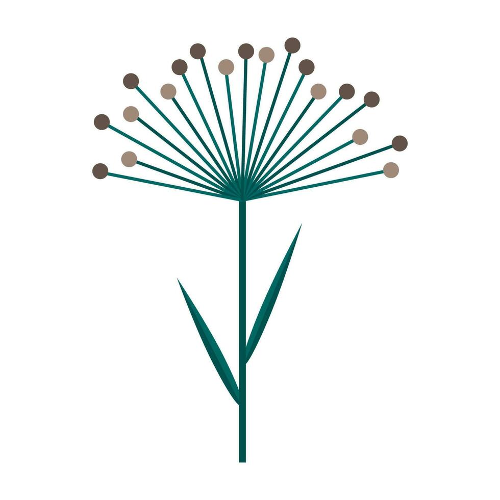 paraply av dill eller flingor växt. enkel minimalistisk ljus grön gren med löv och gul blommor. natur samling av färgrik växter för säsong- dekoration . stiliserade vektor ikon av botanik.