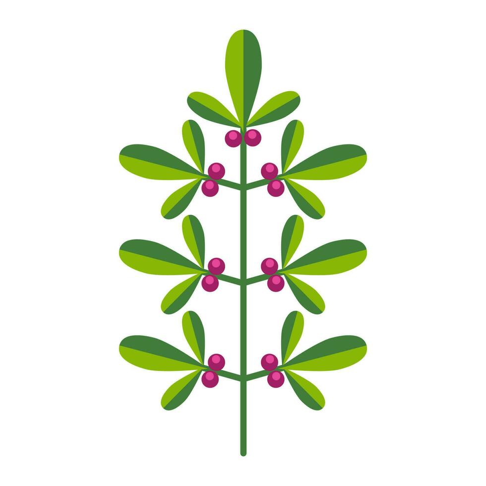 enkel minimalistisk ljus grön gren med blad och rosa bär. blomma samling av färgrik växter för säsong- dekoration . stiliserade ikoner av botanik. stock vektor illustration i platt stil