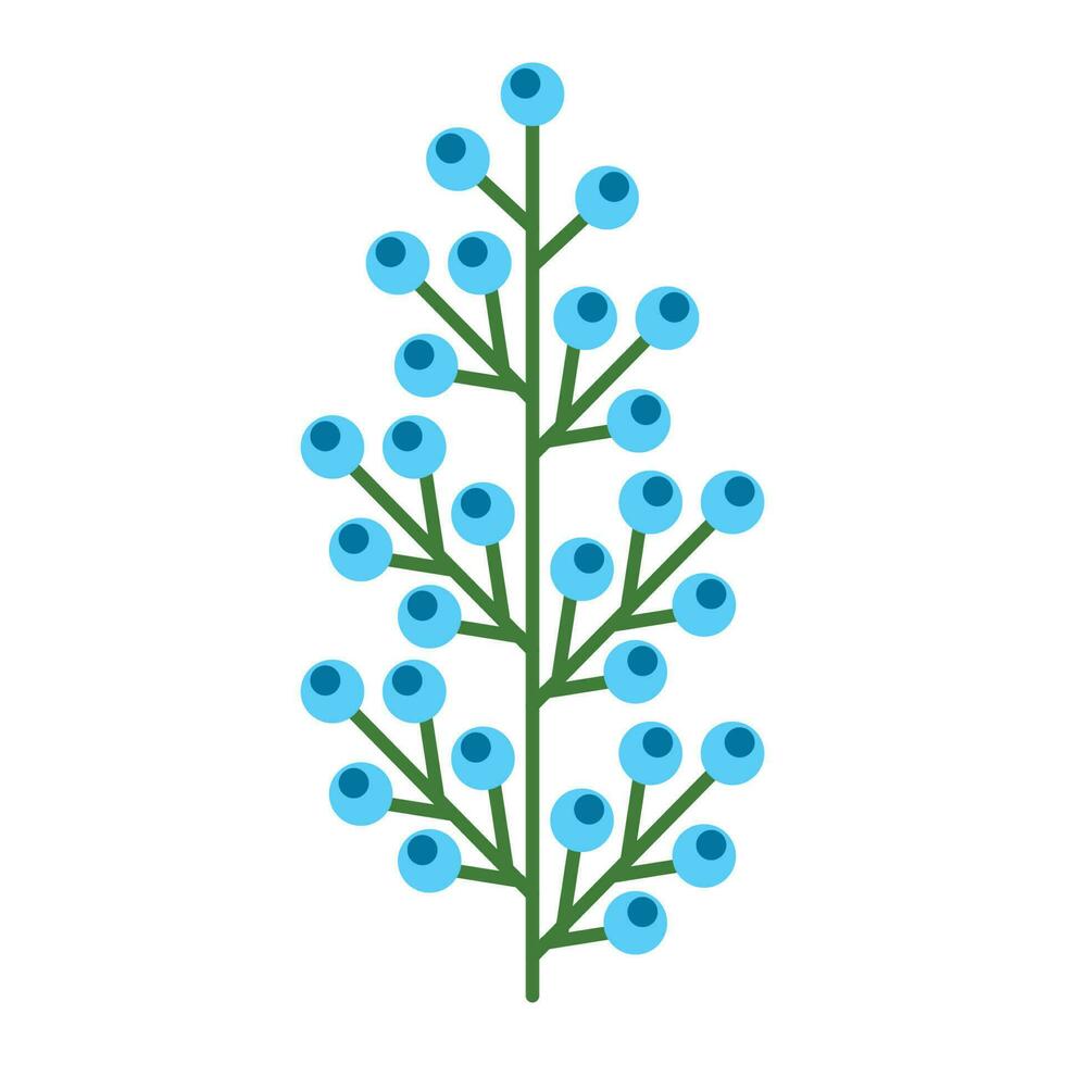 grön gren av blåbär med blå bär enkel minimalistisk. blommig samling av färgrik elegant växter för säsong- dekoration. stiliserade ikoner av botanik. stock vektor illustration