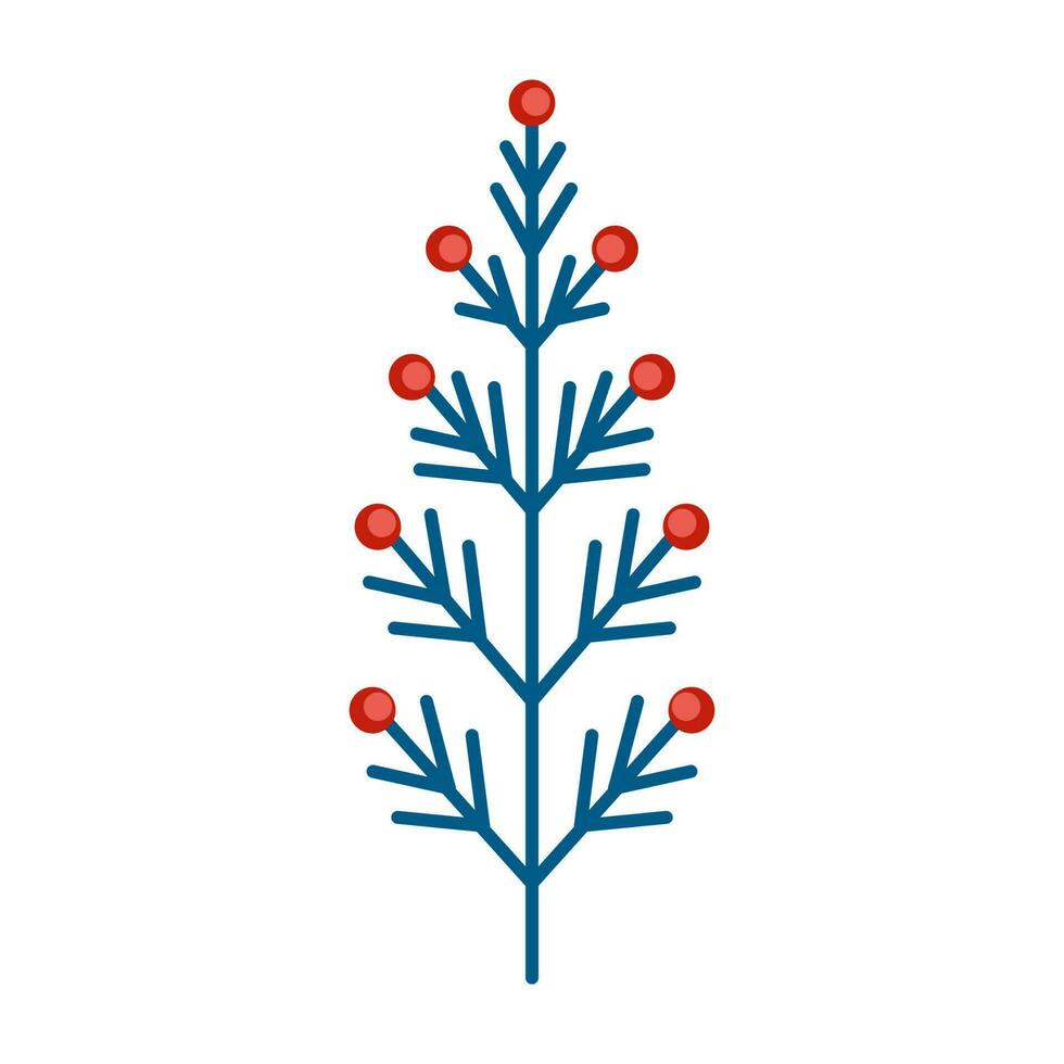 einfach minimalistisch Blau Grün Ast mit rot Beeren. Blumen- Sammlung von elegant Pflanzen zum saisonal Dekoration . stilisiert Symbole von Botanik. Lager Vektor Illustration