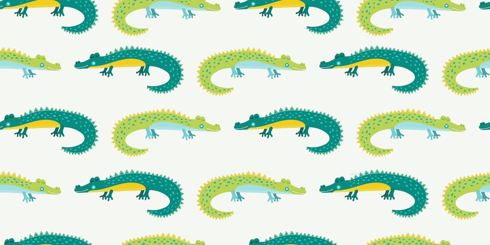 niedlicher Cartoon Alligator für Kinder nahtloses Muster mit grünen nahd gezeichneten Krokodilen vektor