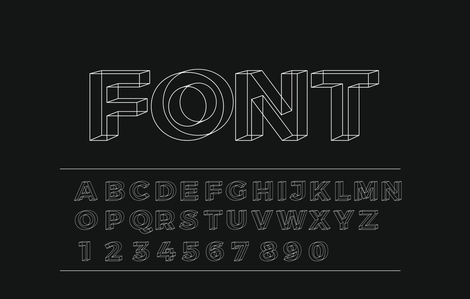 3D geometriska alfabetet teckensnitt bokstäver siffror och symboler vektor
