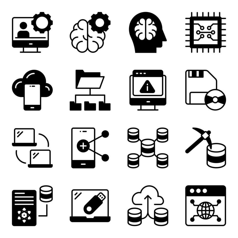 Packung Data Science Glyphen-Symbole vektor