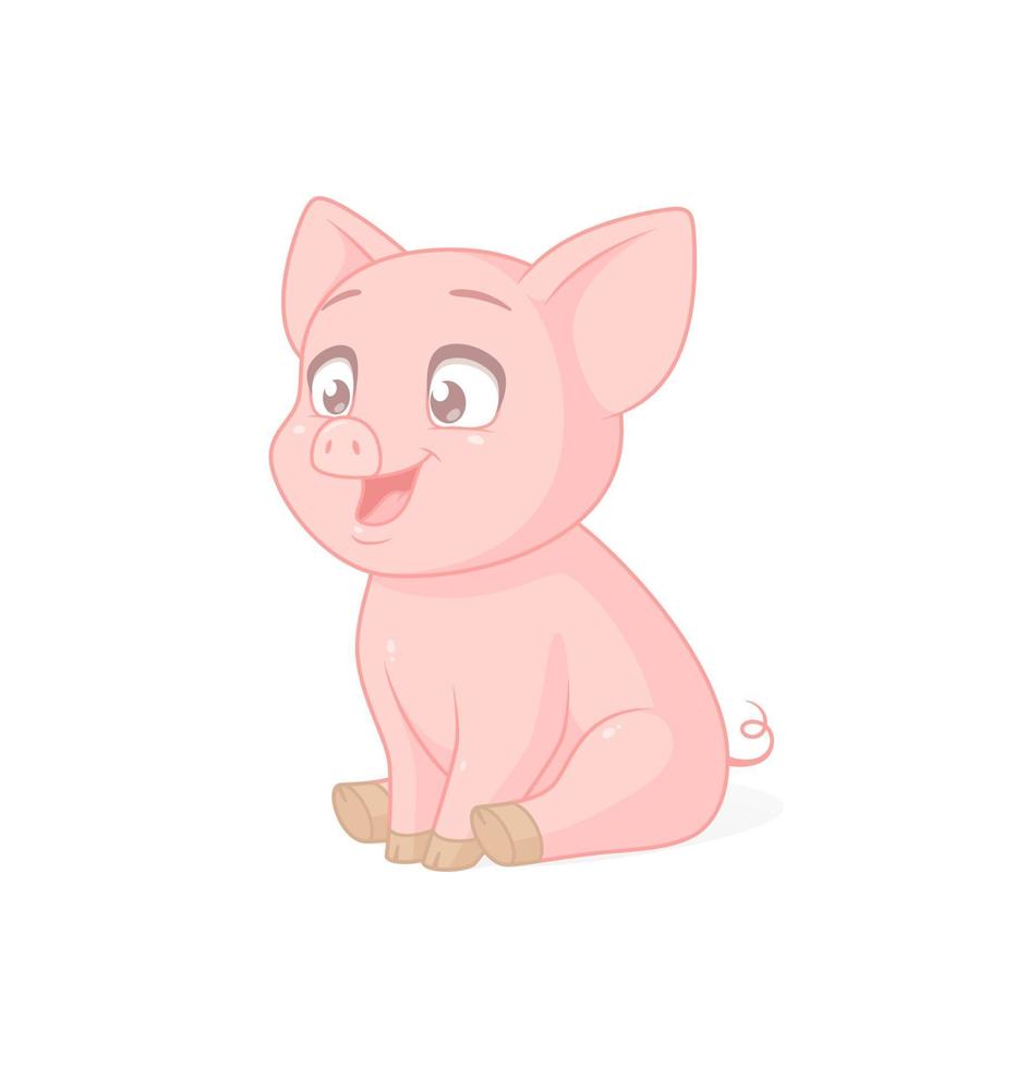 niedliche lächelnde rosa Baby Ferkel sitzen Cartoon Vektor Charakter isoliert auf weißem Hintergrund
