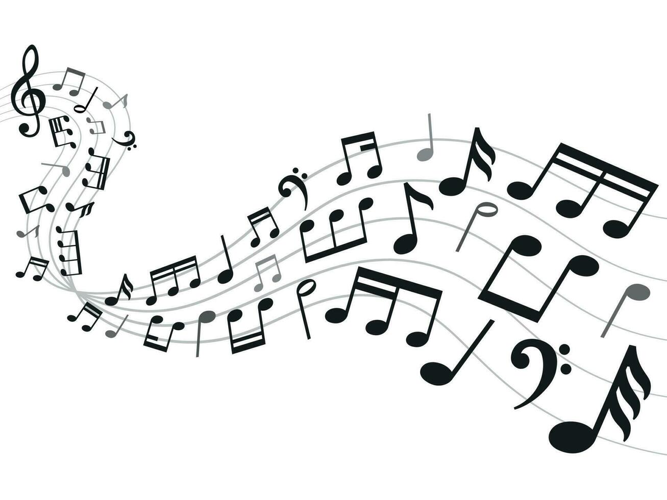 musikalisk anteckningar bakgrund. musik notation ark, ljud melodi och notera symboler vektor illustration