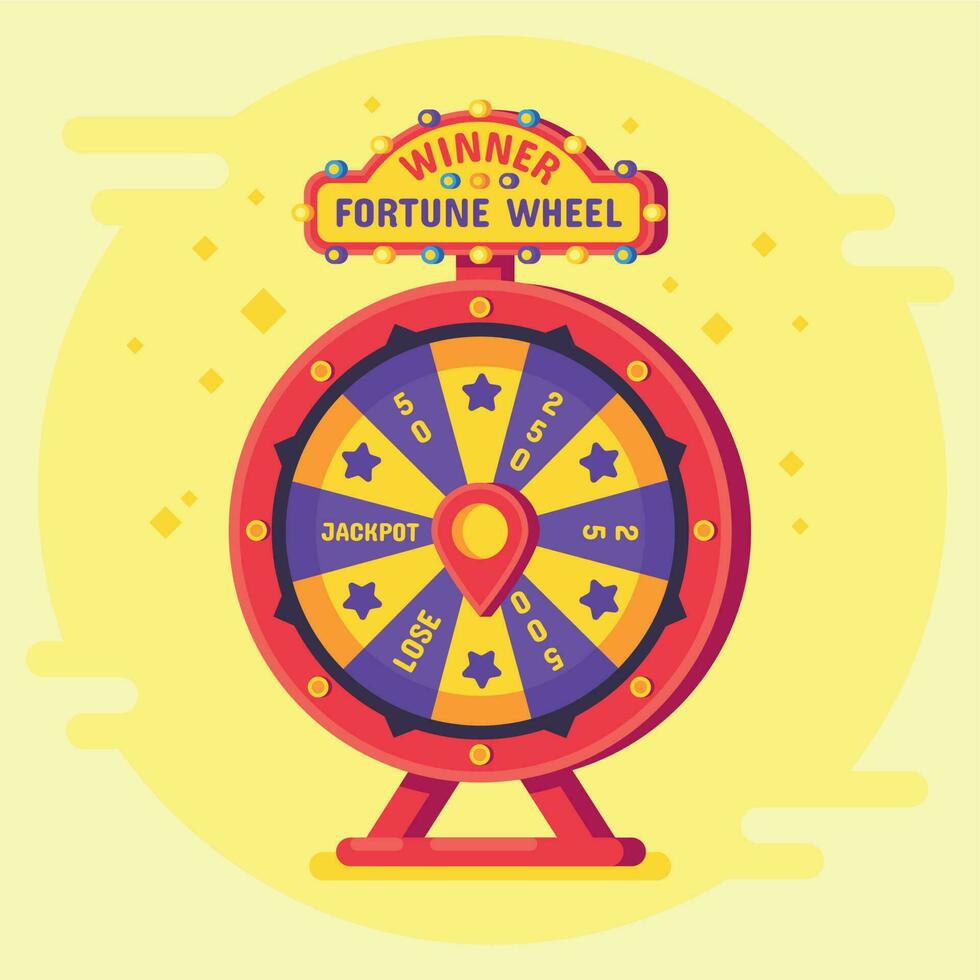 förmögenhet hjul vinnare. tur- chans snurra hjul spel, modern vändning pengar roulett och hasardspel vektor platt affisch