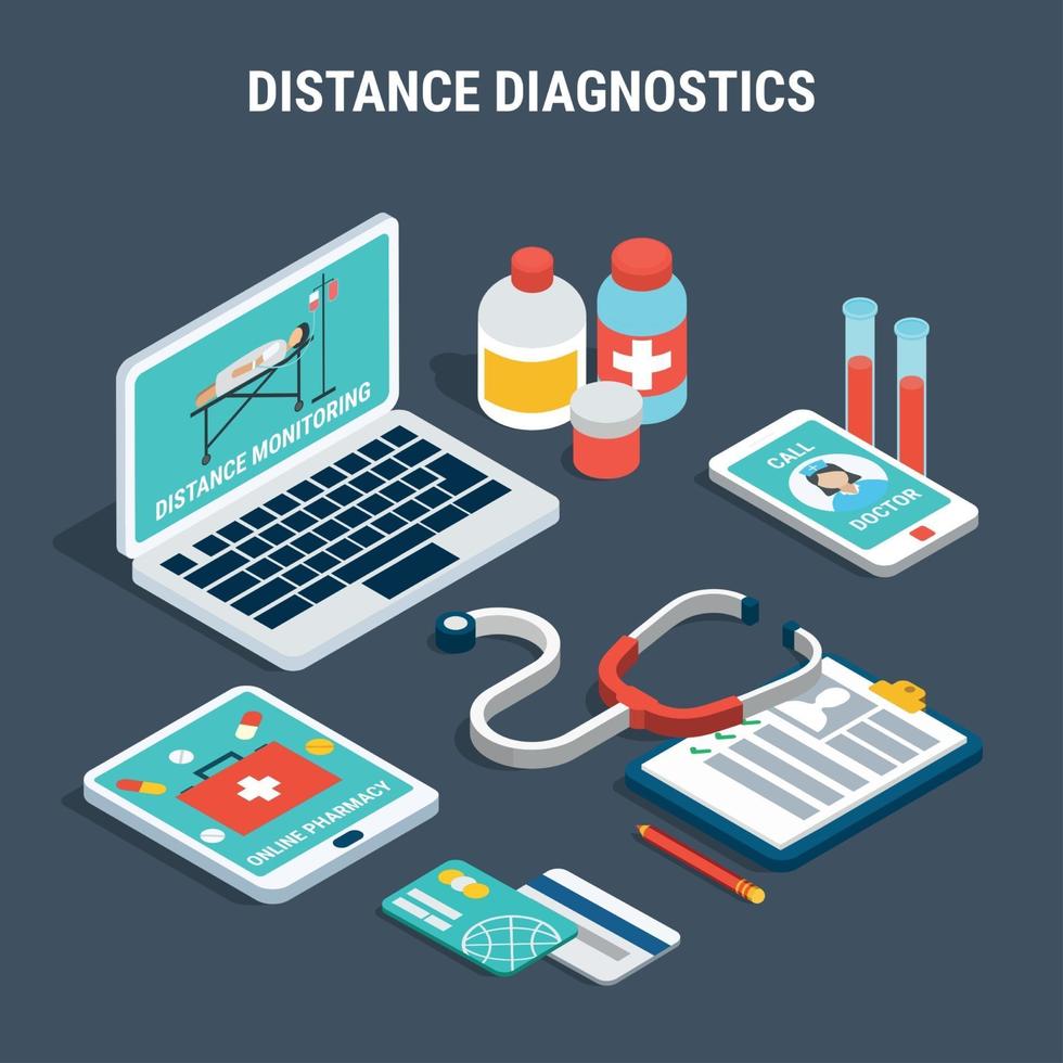 Medizinische Diagnostik isometrischer Satz Vektorillustration vektor