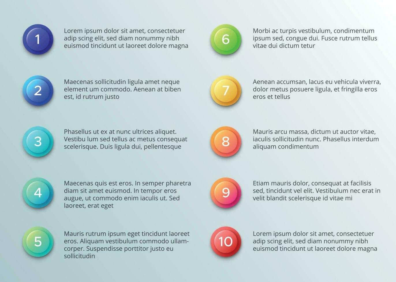 text med siffra kulor. tio pekande paragraf layout med siffra knappar. vektor infographics mall