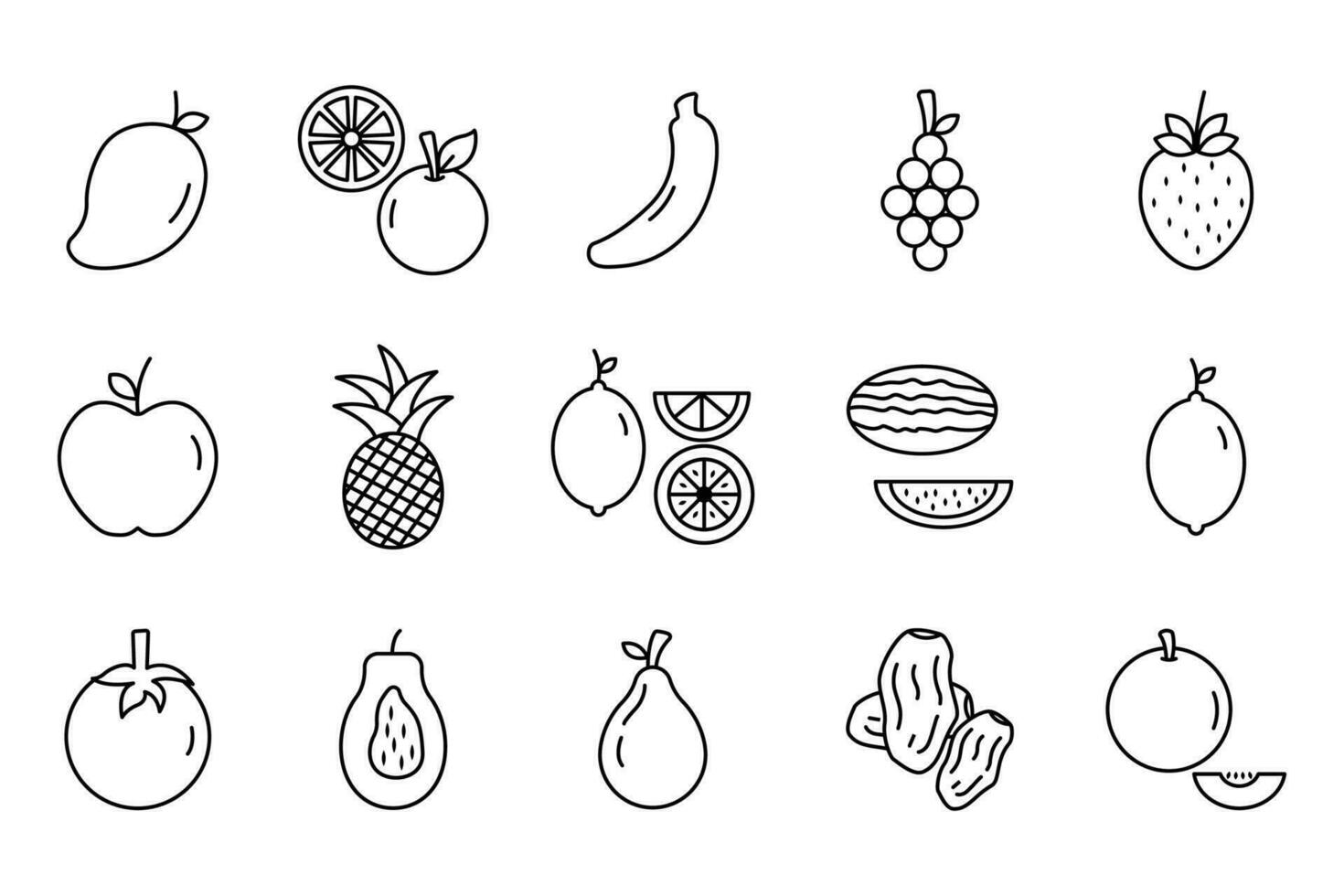einfach einstellen von Früchte Symbol. Linie Symbol Stil. enthält eine solche Symbole wie Erdbeere, orange, Wassermelone und mehr. einfach Vektor Design editierbar