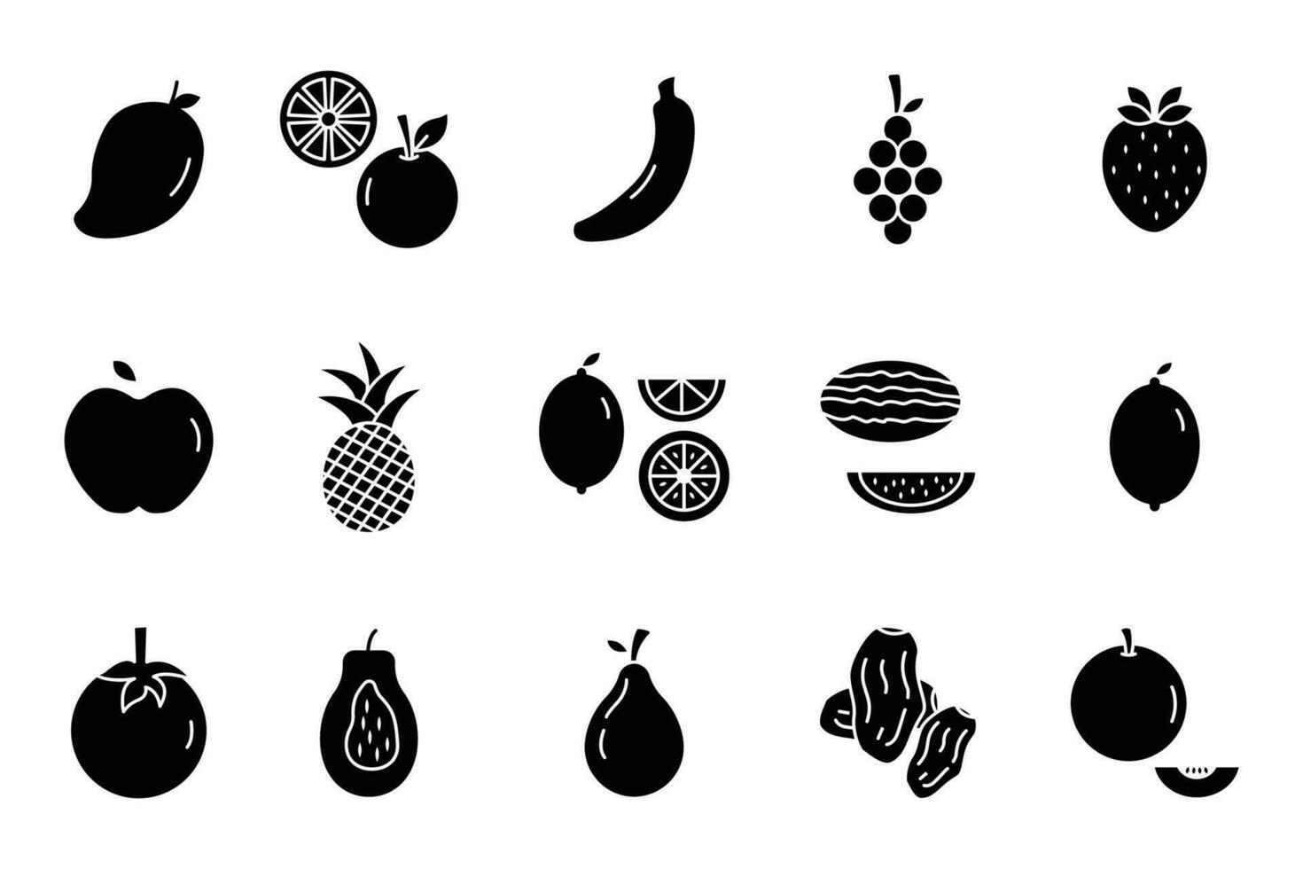 einfach einstellen von Früchte Symbol. solide Symbol Stil. enthält eine solche Symbole wie Erdbeere, orange, Wassermelone und mehr. einfach Vektor Design editierbar
