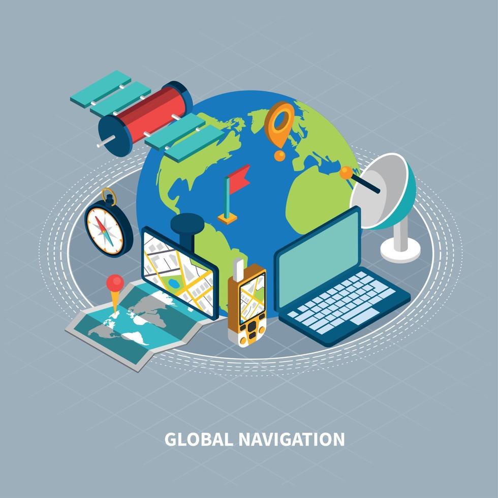 isometrische Illustration der globalen Navigation Vektorillustration vektor