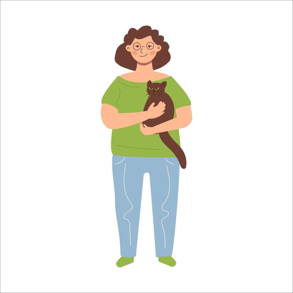alleinstehende Frau und ihre Katze vektor