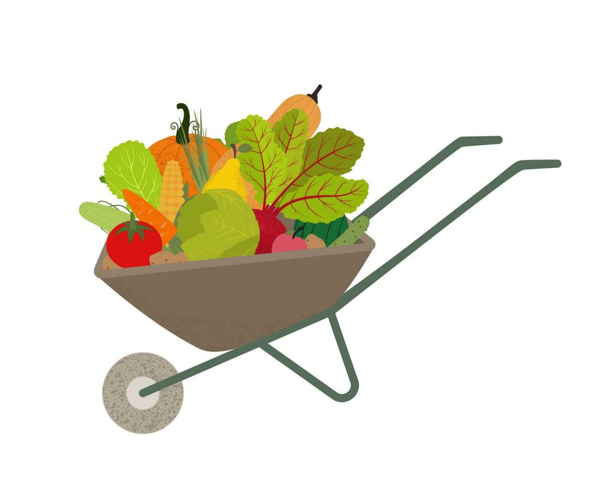 Garten Schubkarre mit Gemüse und Früchte Vektor Illustration