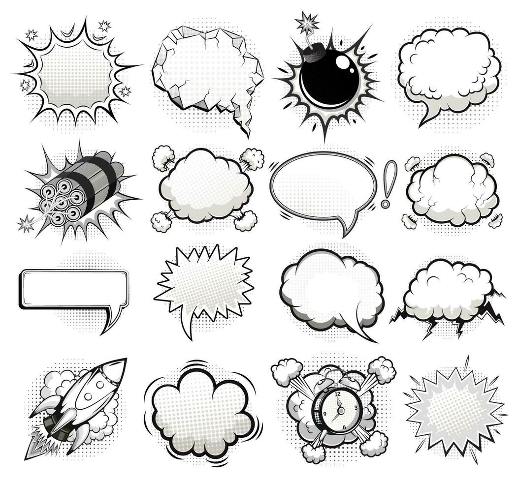Comic Rede Luftblasen schwarz und Weiß Vektor Illustration