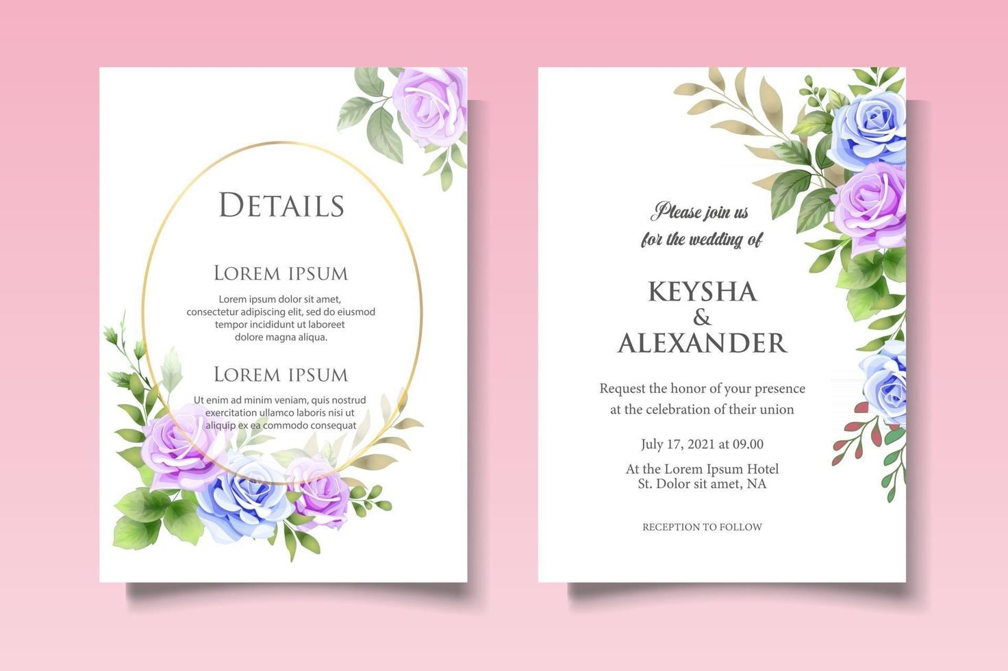 vacker blommig bröllop inbjudningskort vektor