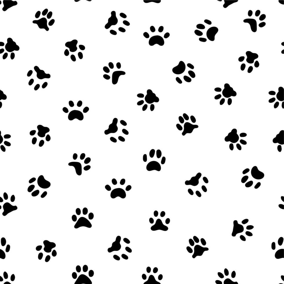 Katzen Pfote drucken. Katze oder Hund Pfoten Schritte Drucke, Haustiere Fußabdrücke und Tier gedruckt Schritt Spuren nahtlos Muster Vektor Hintergrund
