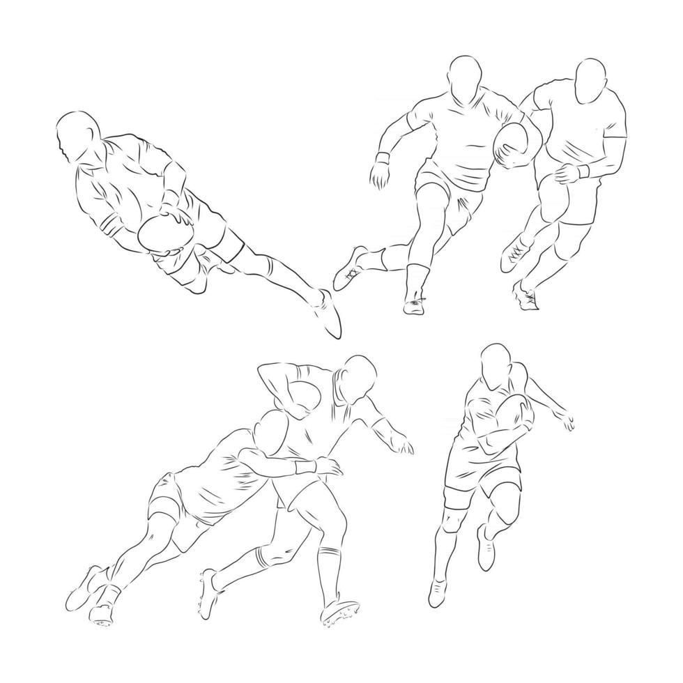 löpande rugbyspelare abstrakt svart vektor silhuett rugbyspelare vektor skiss illustration
