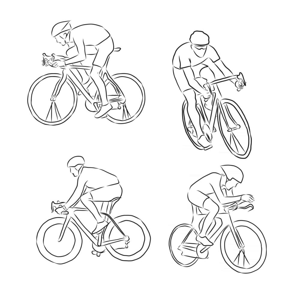 Radfahrer Fahrer Mann mit Fahrrad isoliert auf Hintergrund Vektor-Illustration Hand gezeichnete Skizze Radfahrer Vektor-Skizze Illustration vektor