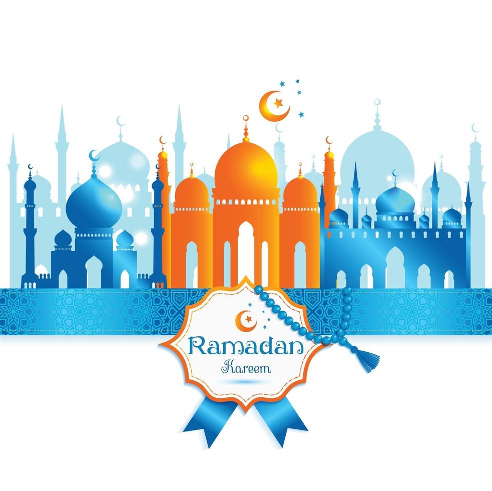 Grußkarte Ramadan Kareem Design mit Silhouette der Moschee vektor