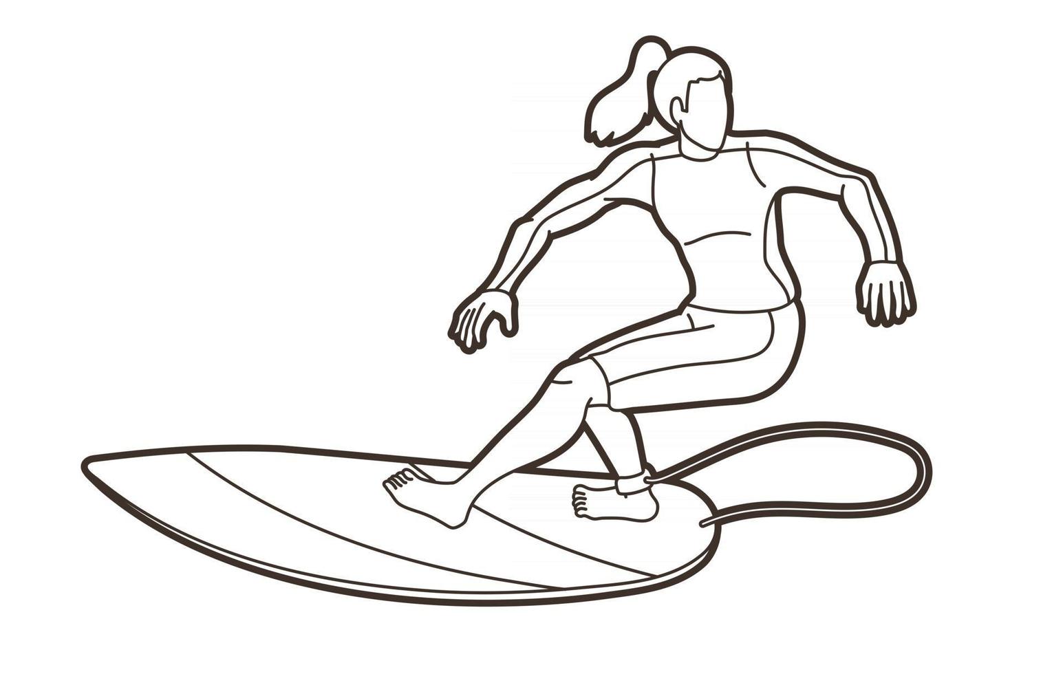 surfing sport kvinnlig spelare pose vektor
