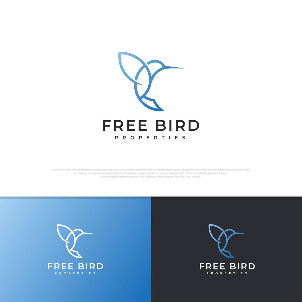 uppsättning linje konst flyga fågel logo design vektor