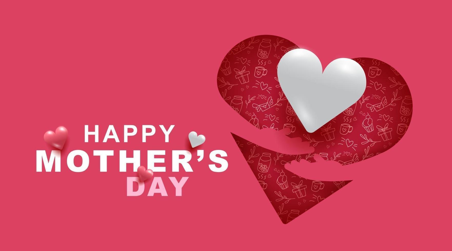 Muttertagsgrußkarte mit Herz- und Liebesmuster und rosa Farbhintergrund vektor