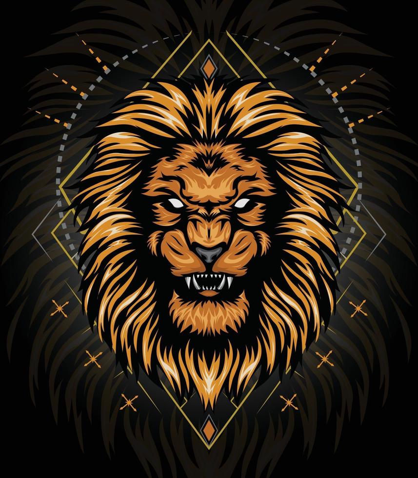 vektor lejonhuvudguld med prydnadsbakgrund för t-shirtdesign